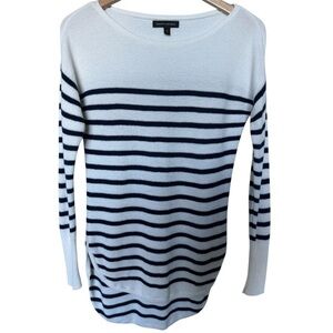 BANANA REPUBLIC Navy Blue + Cream Striped Knit Boatneck Sweater Long Sleeves XS